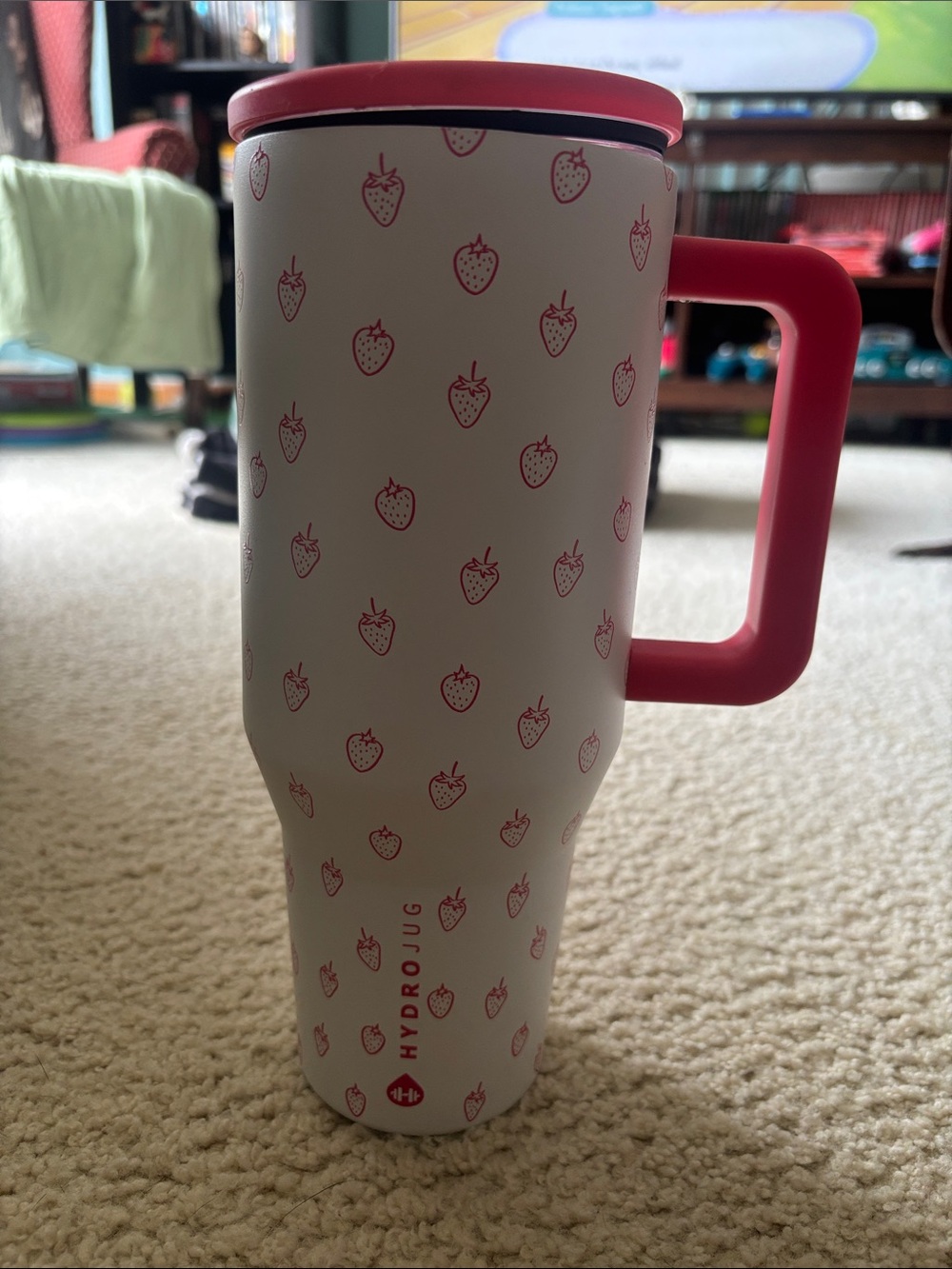 HydroJug White Tumbler with Pink Strawberry Accents